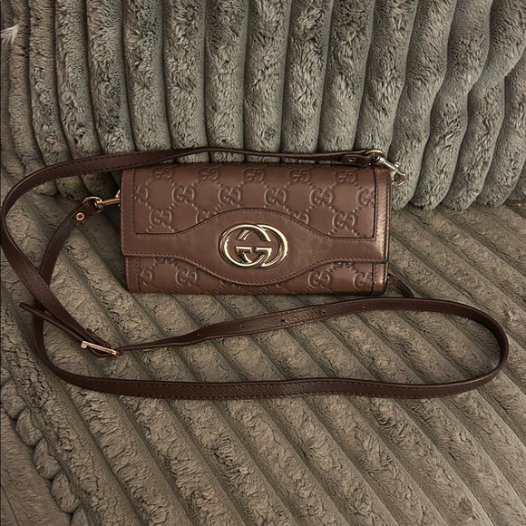 Gucci Vintage Bifold Long Wallet Crossbody Guccissima Embossed GG Leather 4-Way - Picture 4 of 17